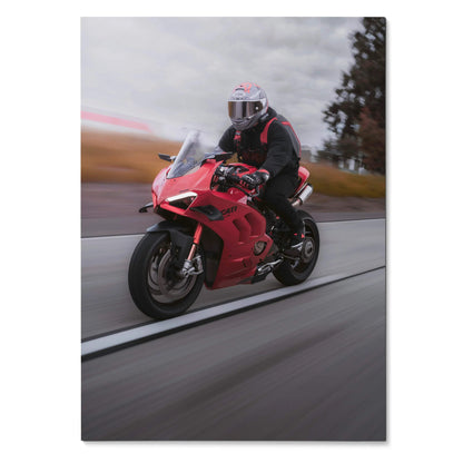 Biker Poster #040 - Male | Shoei X-14 Helmet | Ducati V4S Motorcycle | Rolling Shot - Throttle Designs