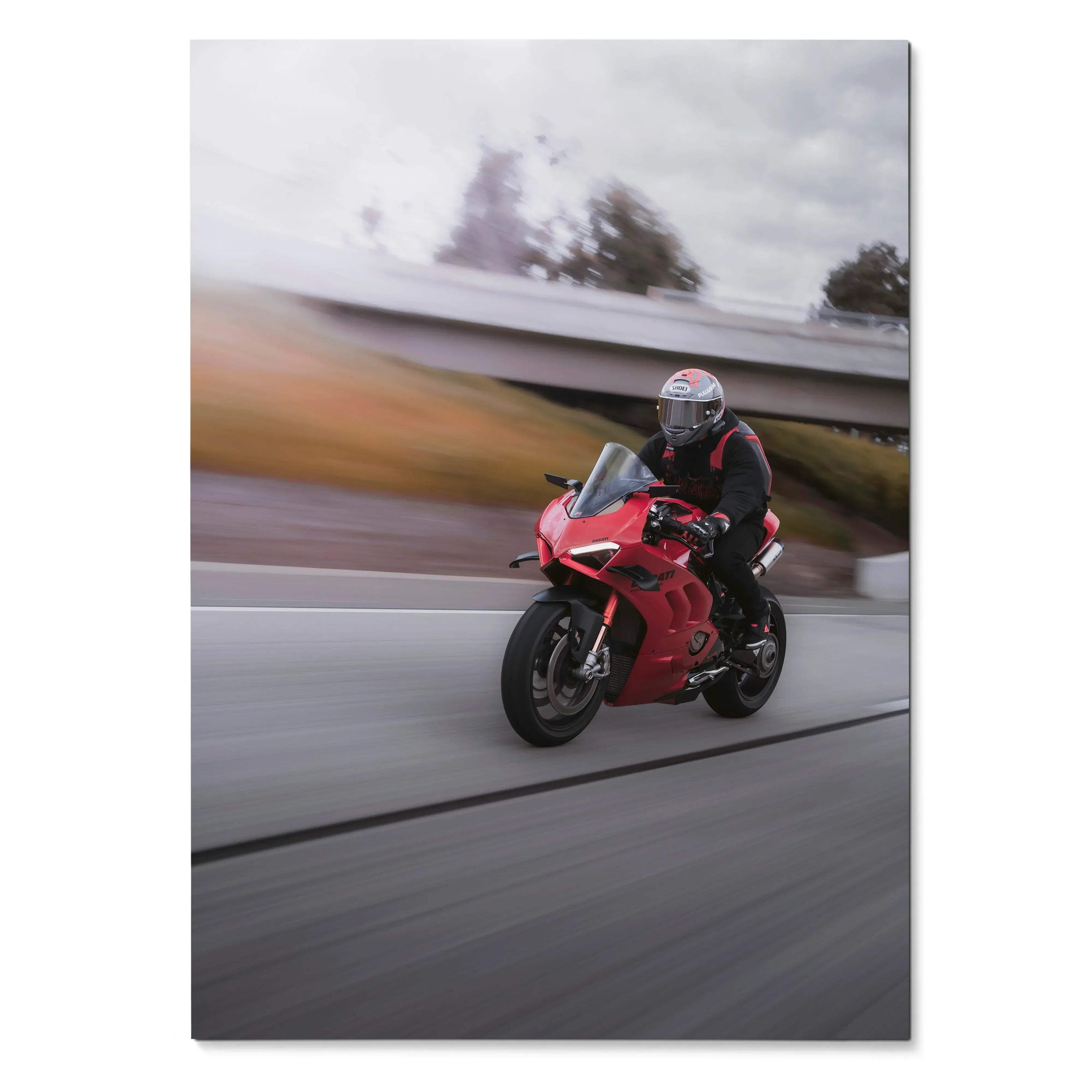 Biker Poster #041 - Male | Shoei X-14 Helmet | Ducati V4S Motorcycle | Rolling Shot - Throttle Designs
