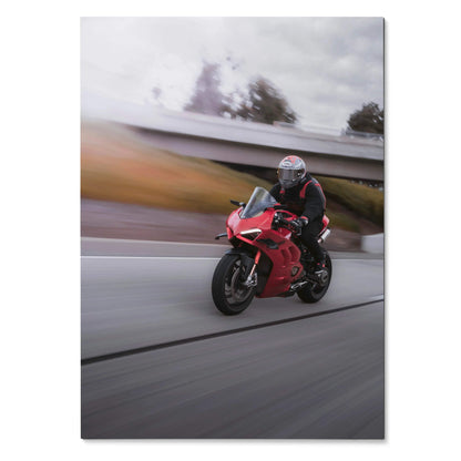 Biker Poster #041 - Male | Shoei X-14 Helmet | Ducati V4S Motorcycle | Rolling Shot - Throttle Designs