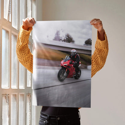 Biker Poster #041 - Male | Shoei X-14 Helmet | Ducati V4S Motorcycle | Rolling Shot - Throttle Designs