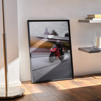 Biker Poster #041 - Male | Shoei X-14 Helmet | Ducati V4S Motorcycle | Rolling Shot - Throttle Designs