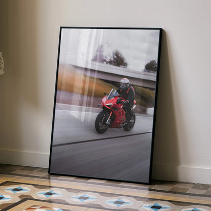 Biker Poster #041 - Male | Shoei X-14 Helmet | Ducati V4S Motorcycle | Rolling Shot - Throttle Designs