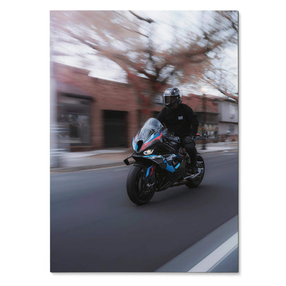Biker Poster #035 - Male | AGV Pista Helmet | BMW M1000RR Motorcycle | Rolling Shot - Throttle Designs