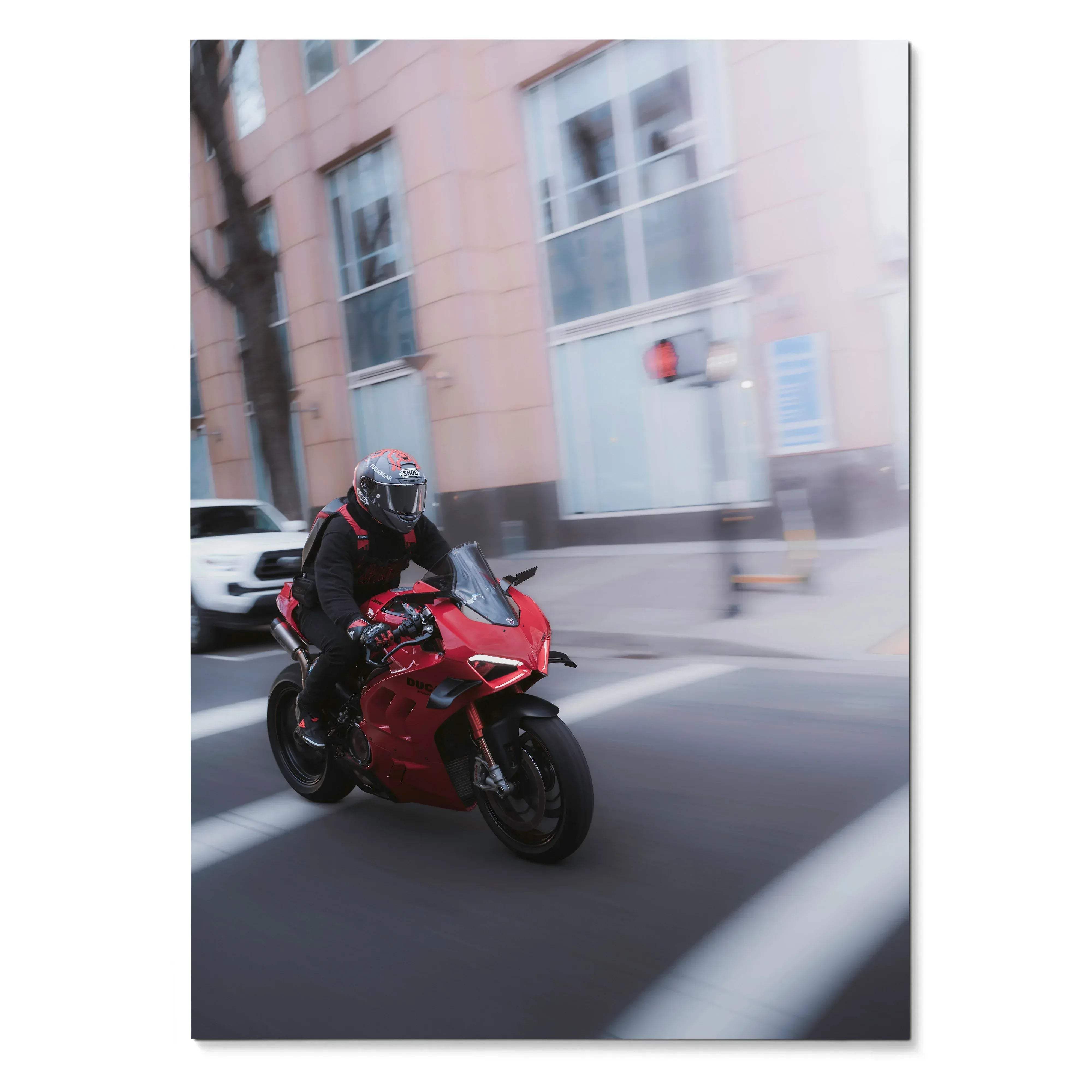 Biker Poster #043 - Male | Shoei X-14 Helmet | Ducati V4S Motorcycle | Rolling Shot - Throttle Designs