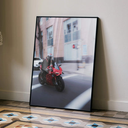 Biker Poster #043 - Male | Shoei X-14 Helmet | Ducati V4S Motorcycle | Rolling Shot - Throttle Designs