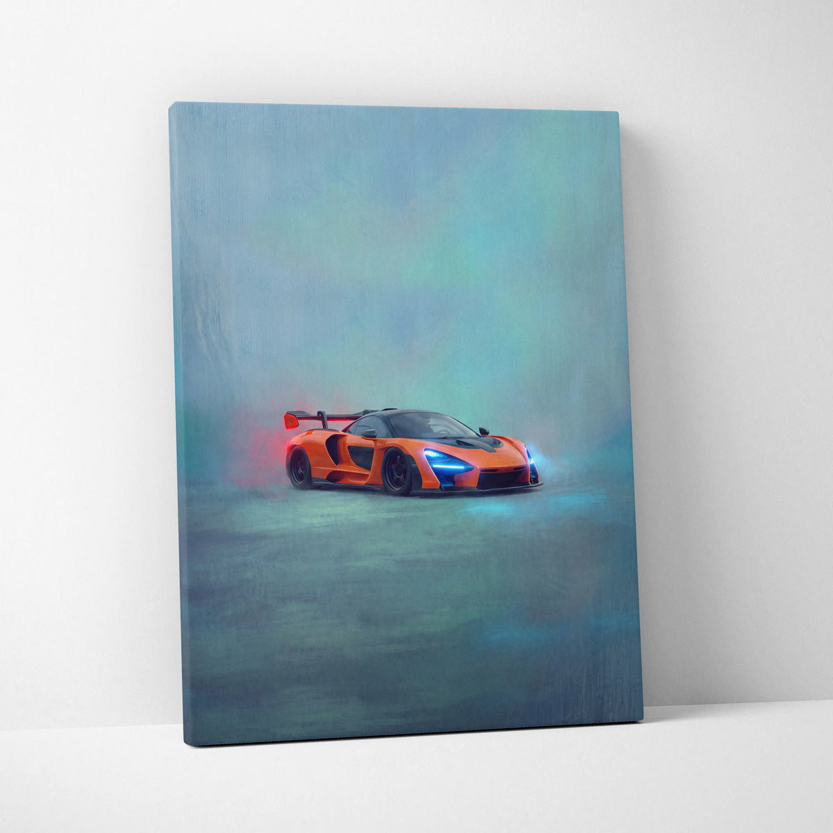 Vibrant orange mclaren supercar stylized painting on canvas premium automotive wall decor inspired by mclaren senna