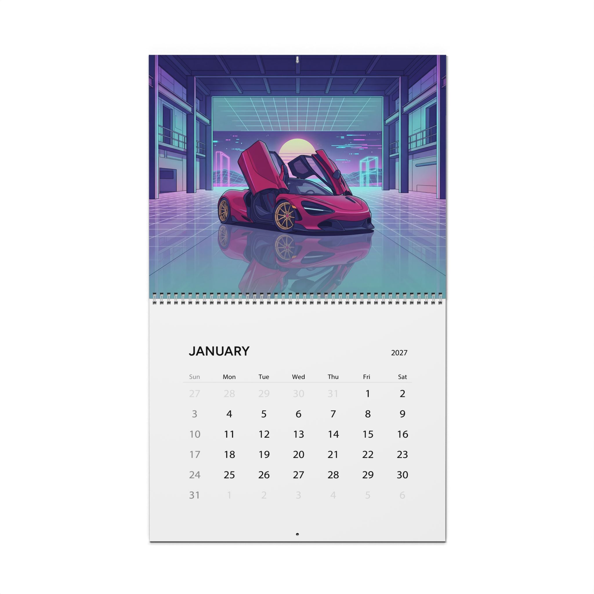 2027 Supercar Vaporwave Art Calendar – Luxury Exotic Cars & Retro Futuristic Neon Artwork