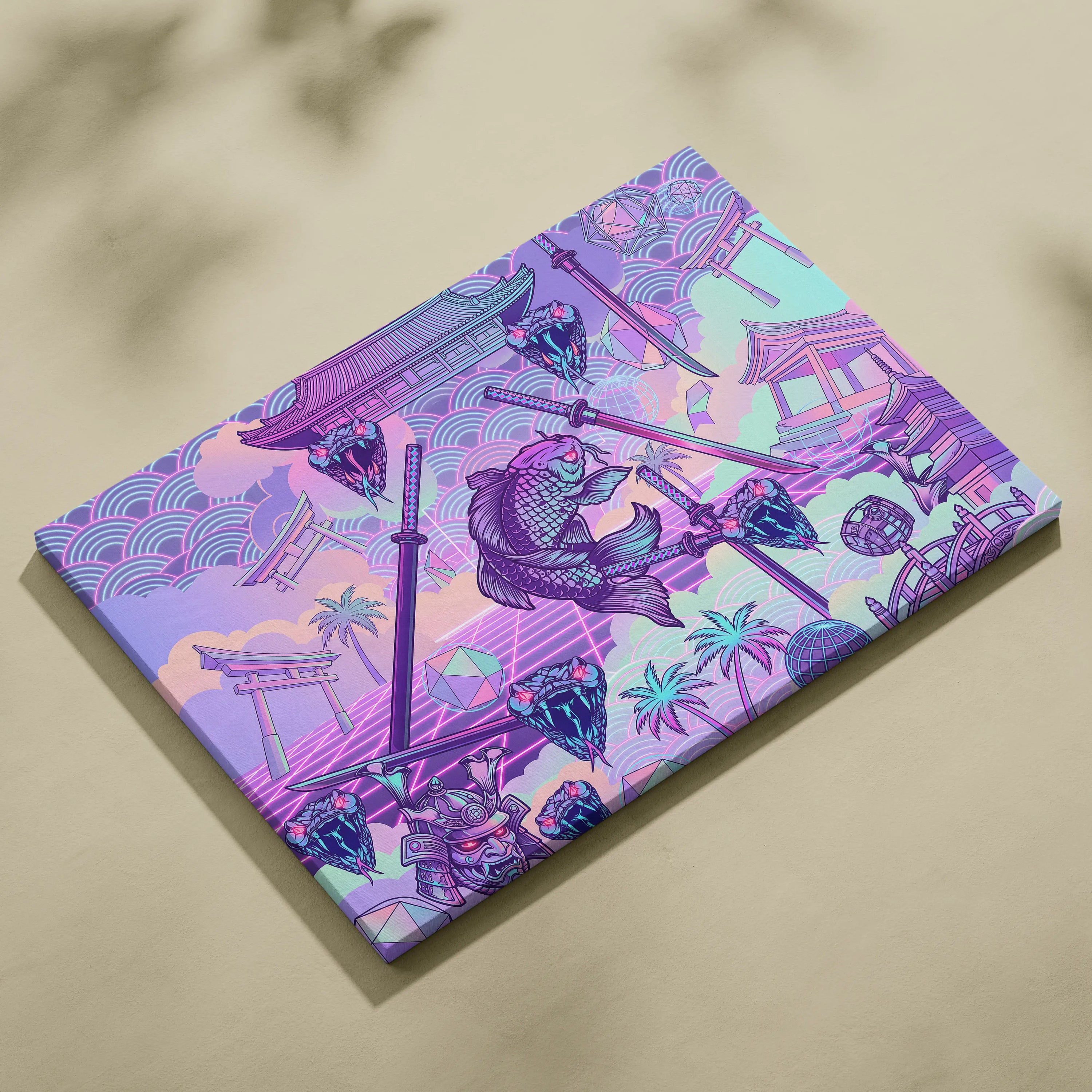 Vaporwave Japan Neon Canvas Art - Japan Landscape Neon Pastels Living Room Vaporwave Dreamy Mood Wall Art Canvas