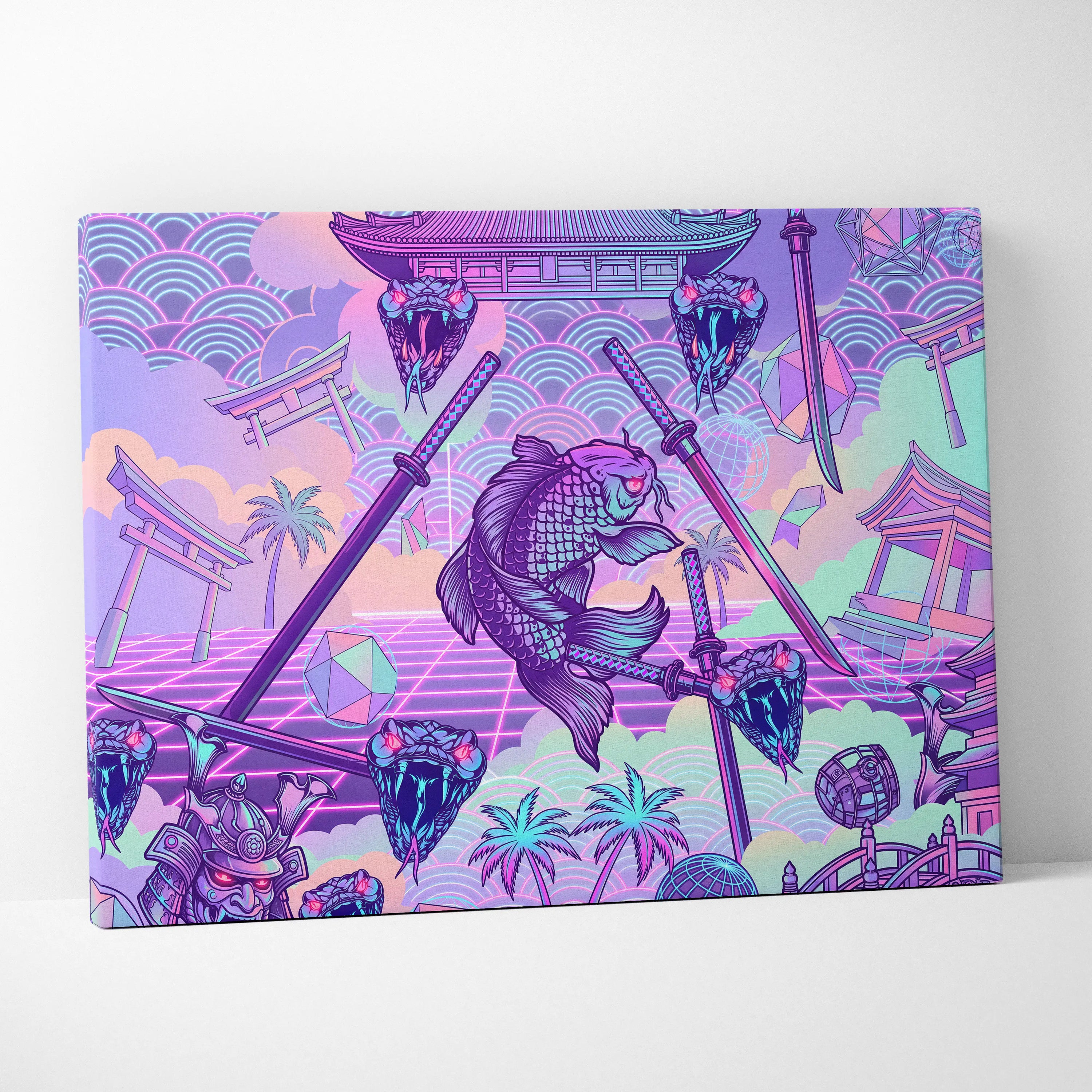 Vaporwave Japan Neon Canvas Art - Japan Landscape Neon Pastels Living Room Vaporwave Dreamy Mood Wall Art Canvas