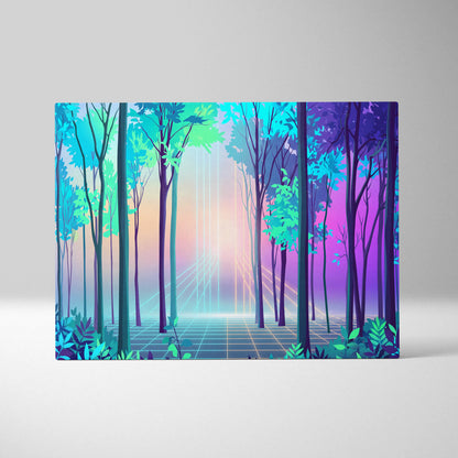 Neon Forest Vaporwave Canvas - Neon Forest Vaporwave Landscape Teal Pink Living Room Dreamy Modern Wall Art Synthwave