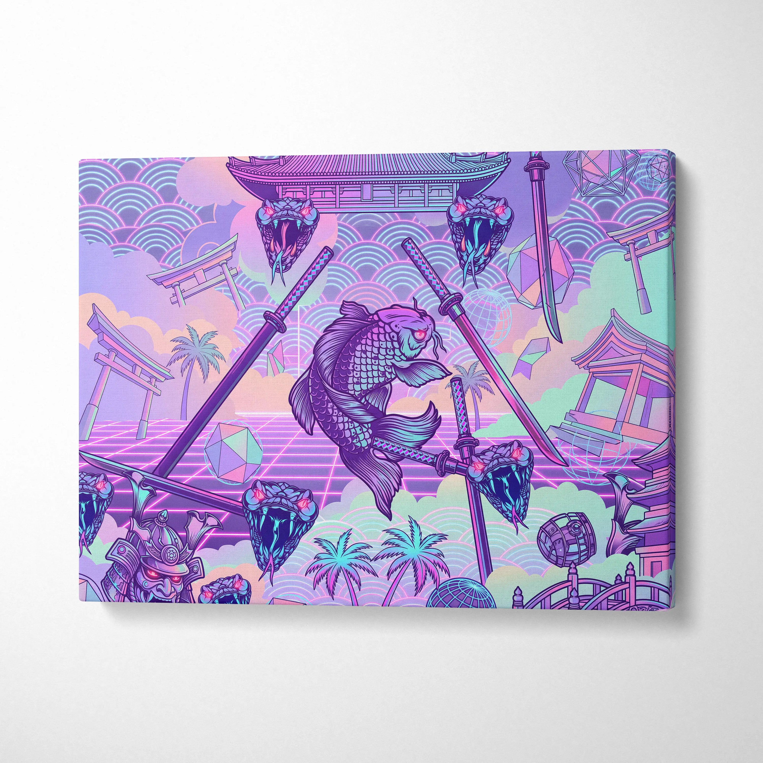 Vaporwave Japan Neon Canvas Art - Japan Landscape Neon Pastels Living Room Vaporwave Dreamy Mood Wall Art Canvas