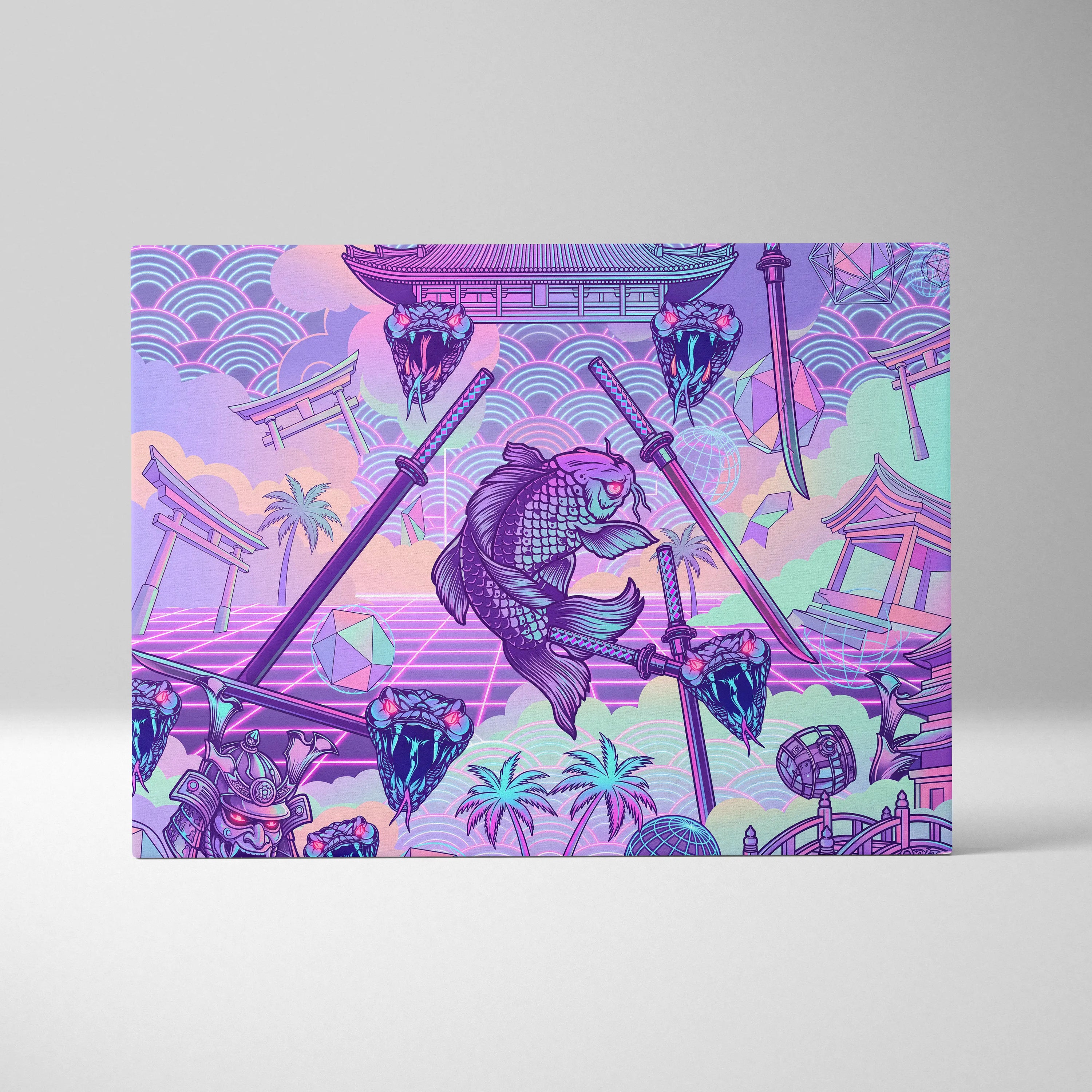 Vaporwave Japan Neon Canvas Art - Japan Landscape Neon Pastels Living Room Vaporwave Dreamy Mood Wall Art Canvas