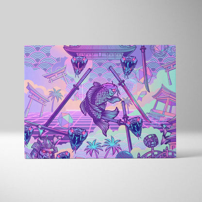 Vaporwave Japan Neon Canvas Art - Japan Landscape Neon Pastels Living Room Vaporwave Dreamy Mood Wall Art Canvas