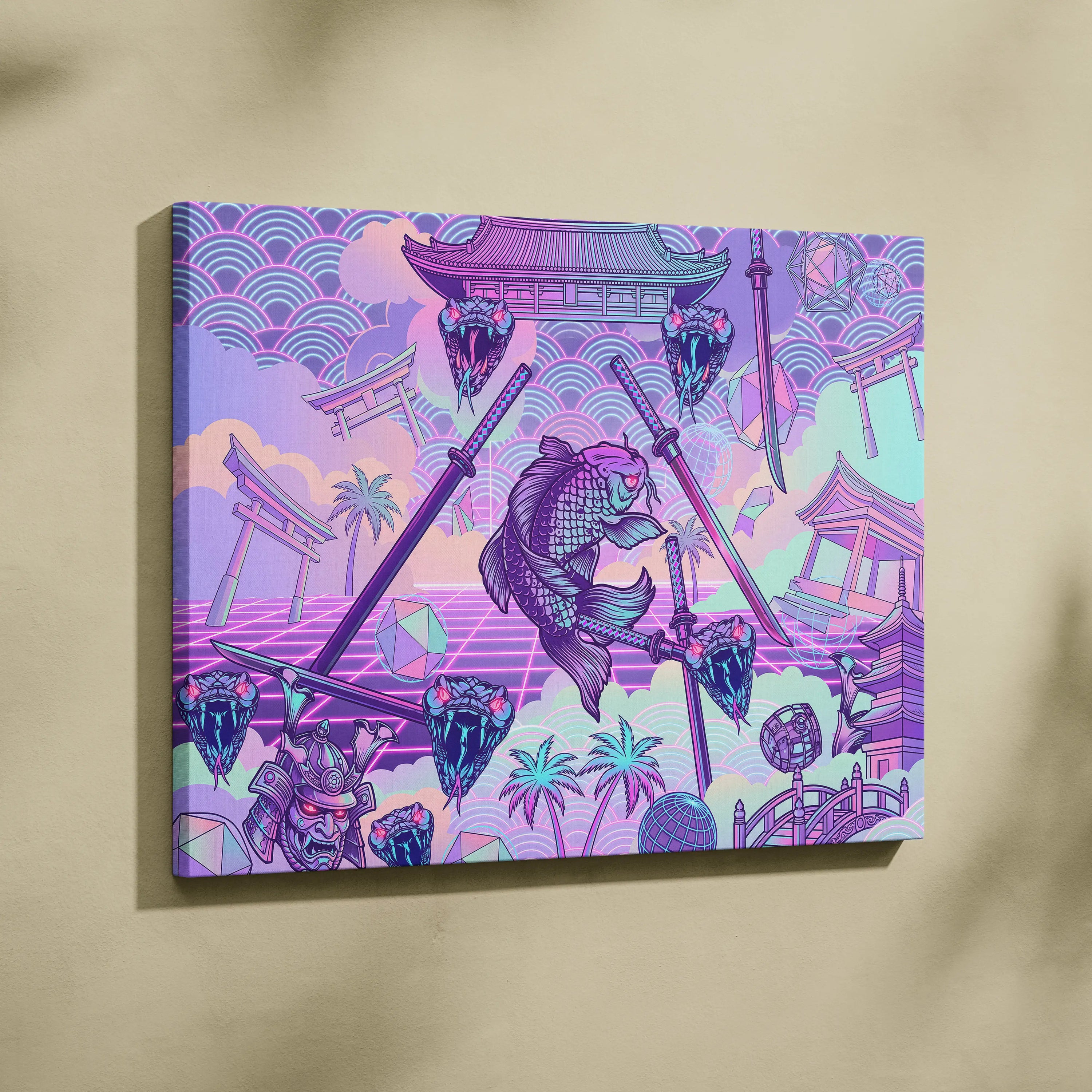 Vaporwave Japan Neon Canvas Art - Japan Landscape Neon Pastels Living Room Vaporwave Dreamy Mood Wall Art Canvas