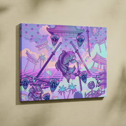 Vaporwave Japan Neon Canvas Art - Japan Landscape Neon Pastels Living Room Vaporwave Dreamy Mood Wall Art Canvas