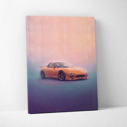 Mazda FD RX-7 Inspired Car Wall Art, Drift Racing Canvas Print for Office Decor