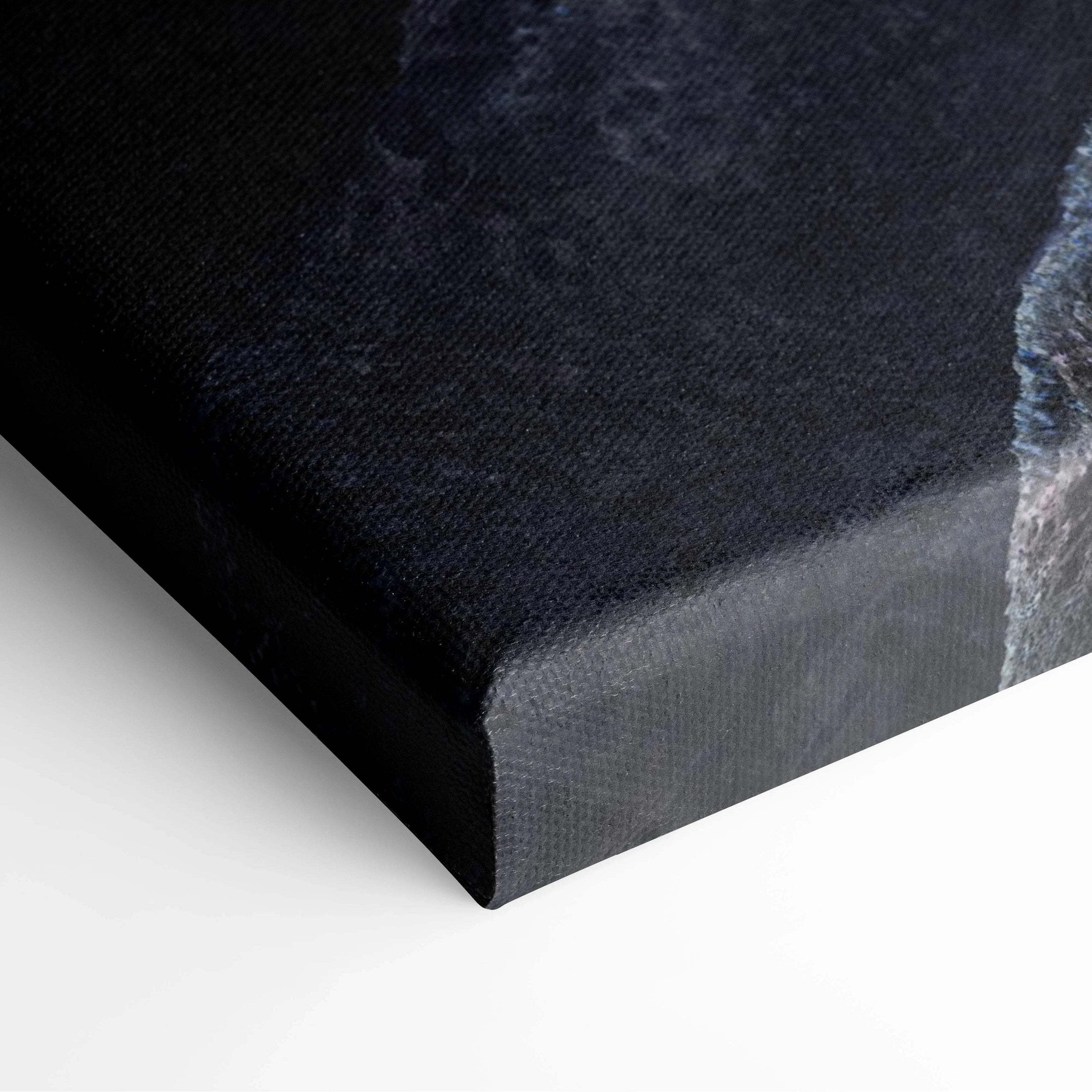 Black textured canvas print of epic space dragon with red flames and blue cosmos