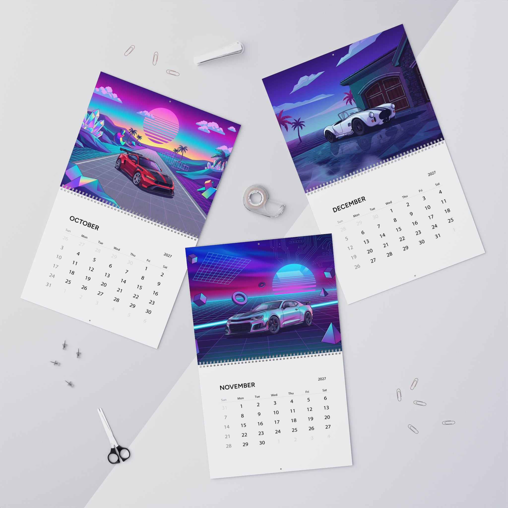 2027 Muscle Car Vaporwave Wall Calendar – American Performance Cars & Retro Neon Artwork Collection