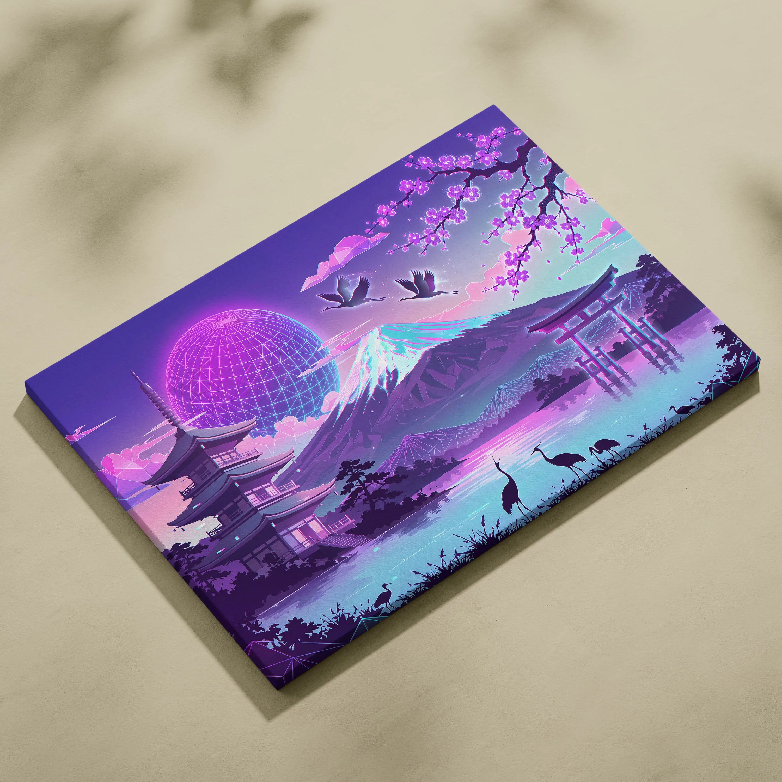 Vaporwave Fuji Neon Dream - Japan Fuji Landscape Neon Pastels Living Room Vaporwave Dreamy Neon Decor Wall Art Canvas