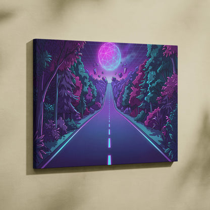 Neon Vaporwave Sphere Canvas - Vaporwave Scene Purple Pink Blue Living Room Retro Dreamy Neon Gallery Wall Canvas