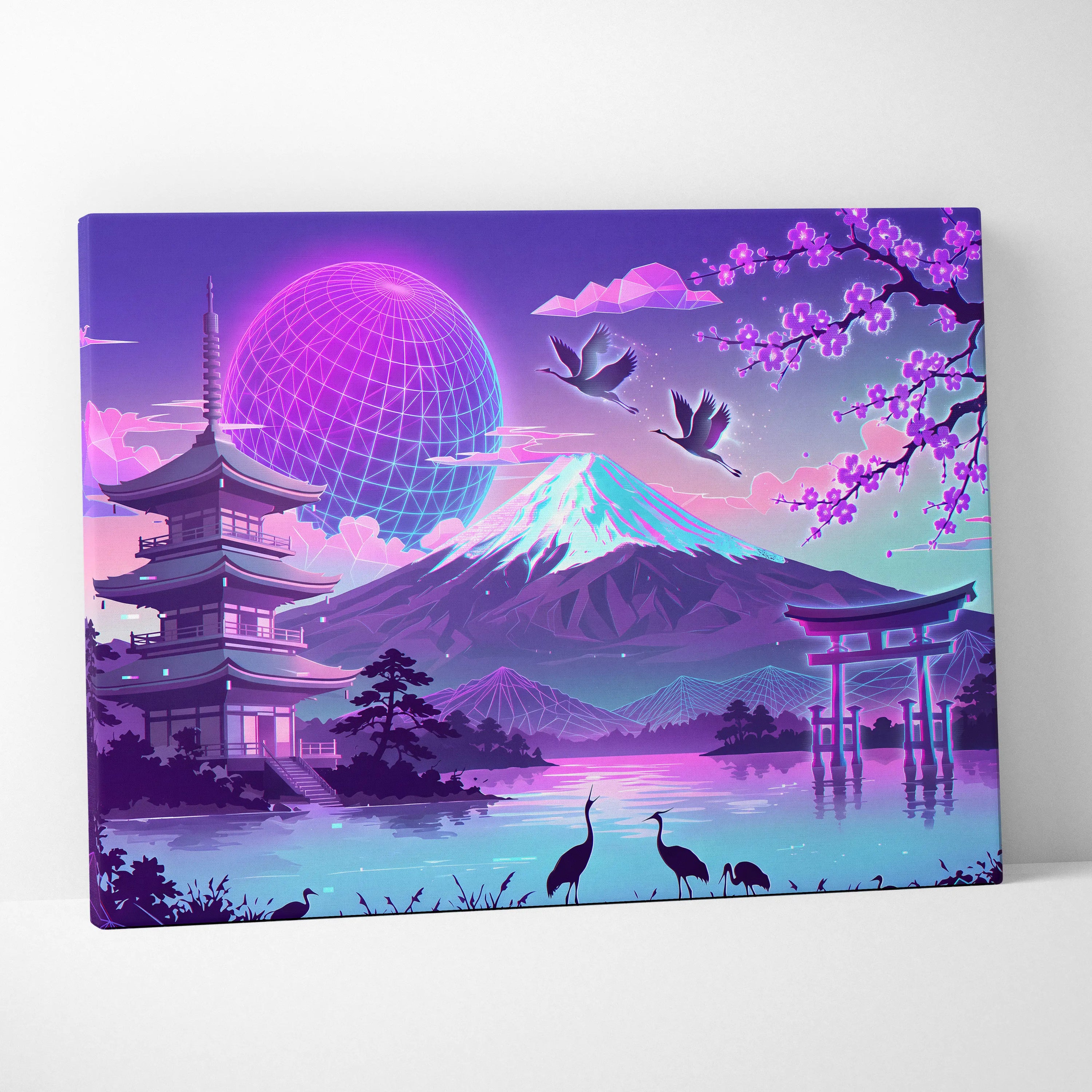 Vaporwave Fuji Neon Dream - Japan Fuji Landscape Neon Pastels Living Room Vaporwave Dreamy Neon Decor Wall Art Canvas