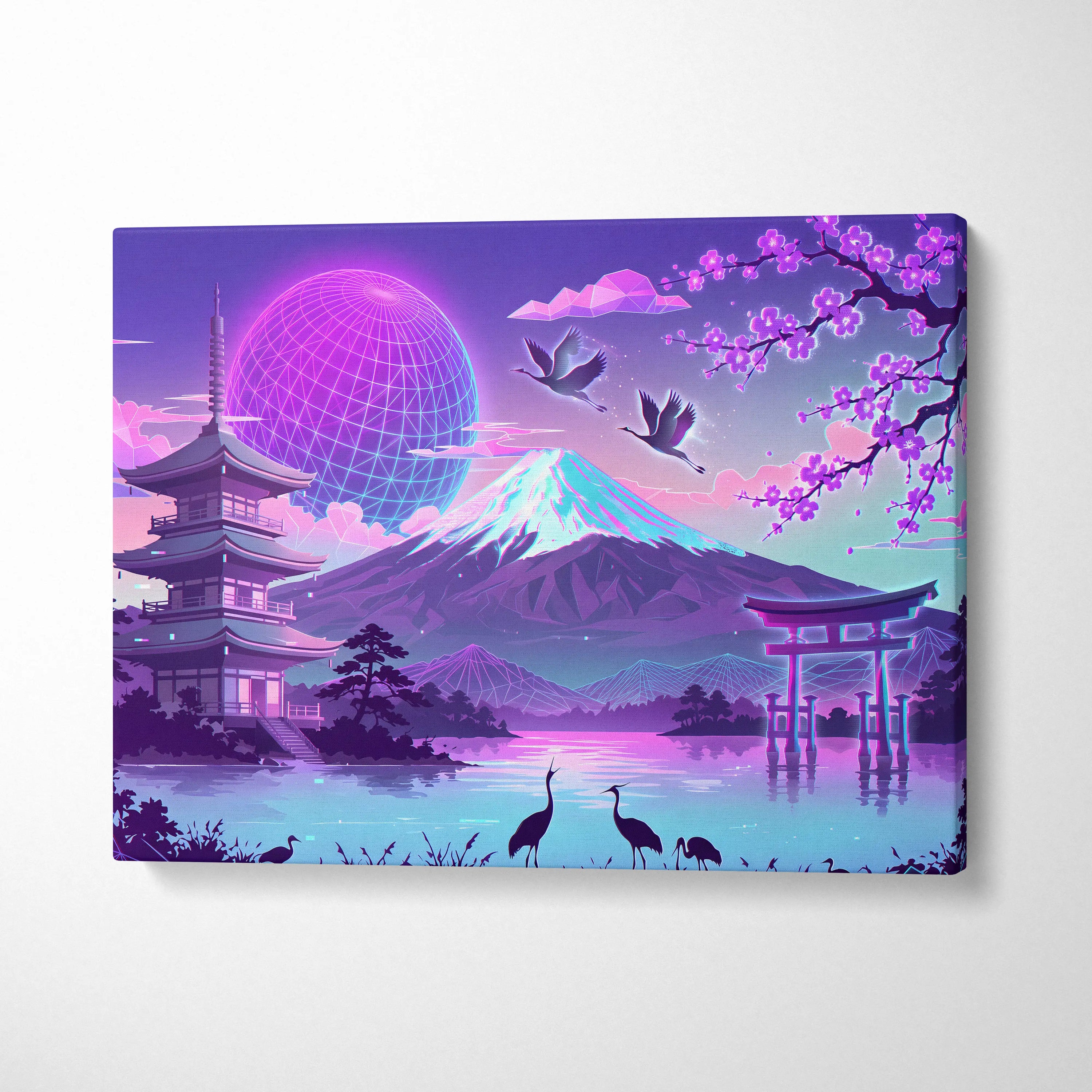 Vaporwave Fuji Neon Dream - Japan Fuji Landscape Neon Pastels Living Room Vaporwave Dreamy Neon Decor Wall Art Canvas