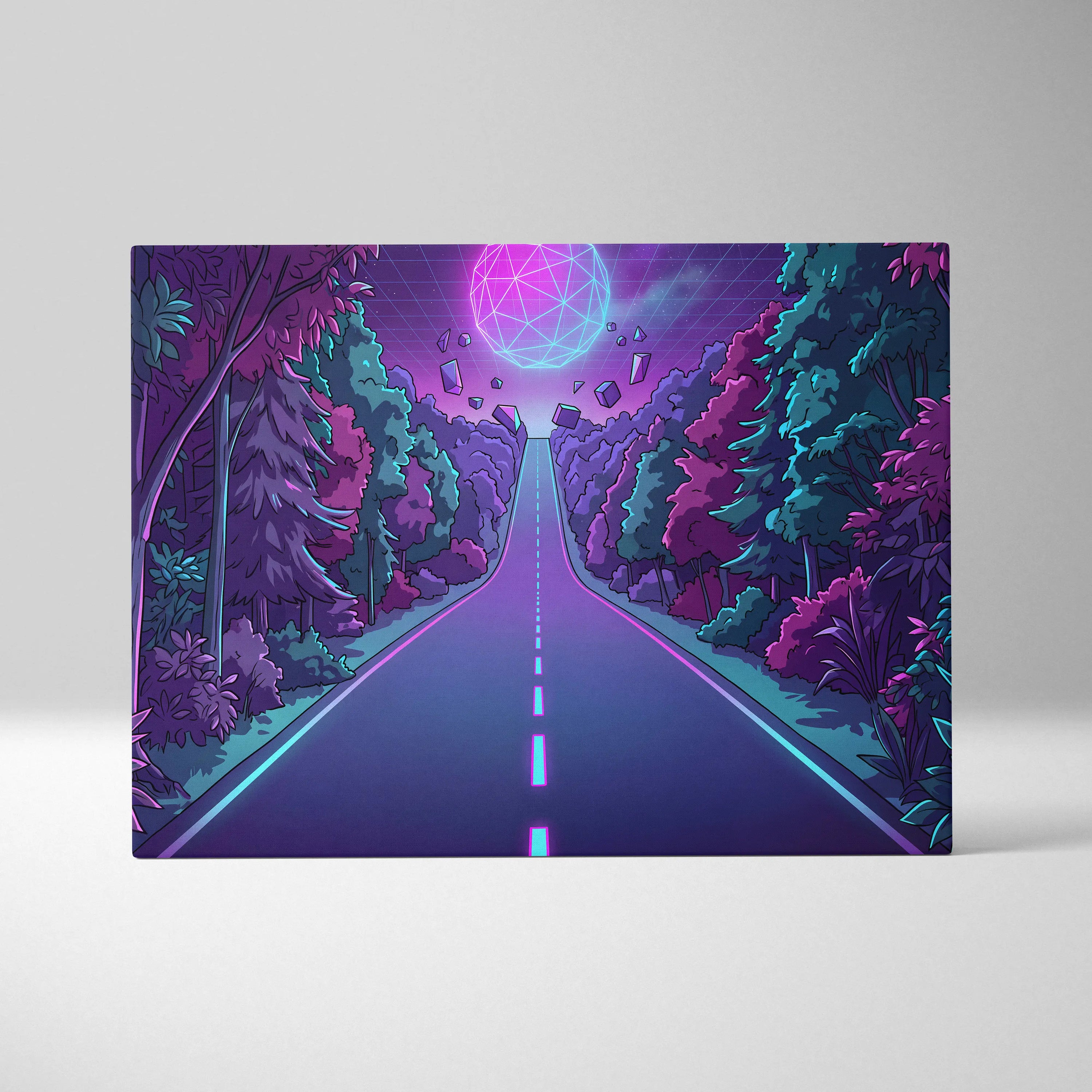 Neon Vaporwave Sphere Canvas - Vaporwave Scene Purple Pink Blue Living Room Retro Dreamy Neon Gallery Wall Canvas