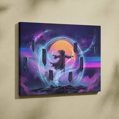 Vaporwave Neon Dreamscape Canvas - Figure Neon Pink Blue Living Room Vaporwave Dreamy Gallery Wall Synthwave Canvas