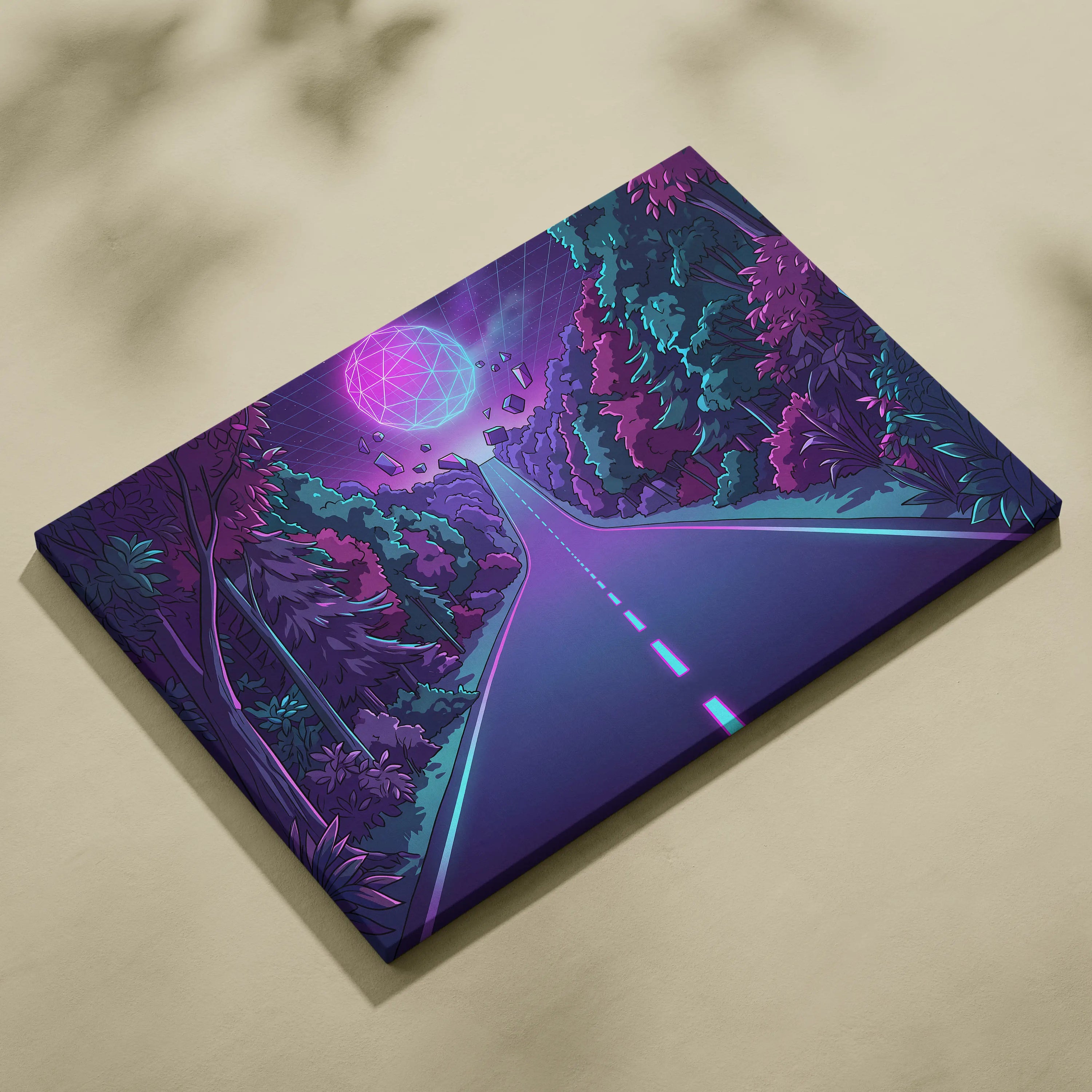 Neon Vaporwave Sphere Canvas - Vaporwave Scene Purple Pink Blue Living Room Retro Dreamy Neon Gallery Wall Canvas