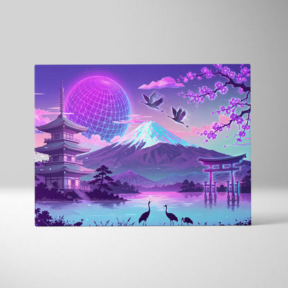Vaporwave Fuji Neon Dream - Japan Fuji Landscape Neon Pastels Living Room Vaporwave Dreamy Neon Decor Wall Art Canvas