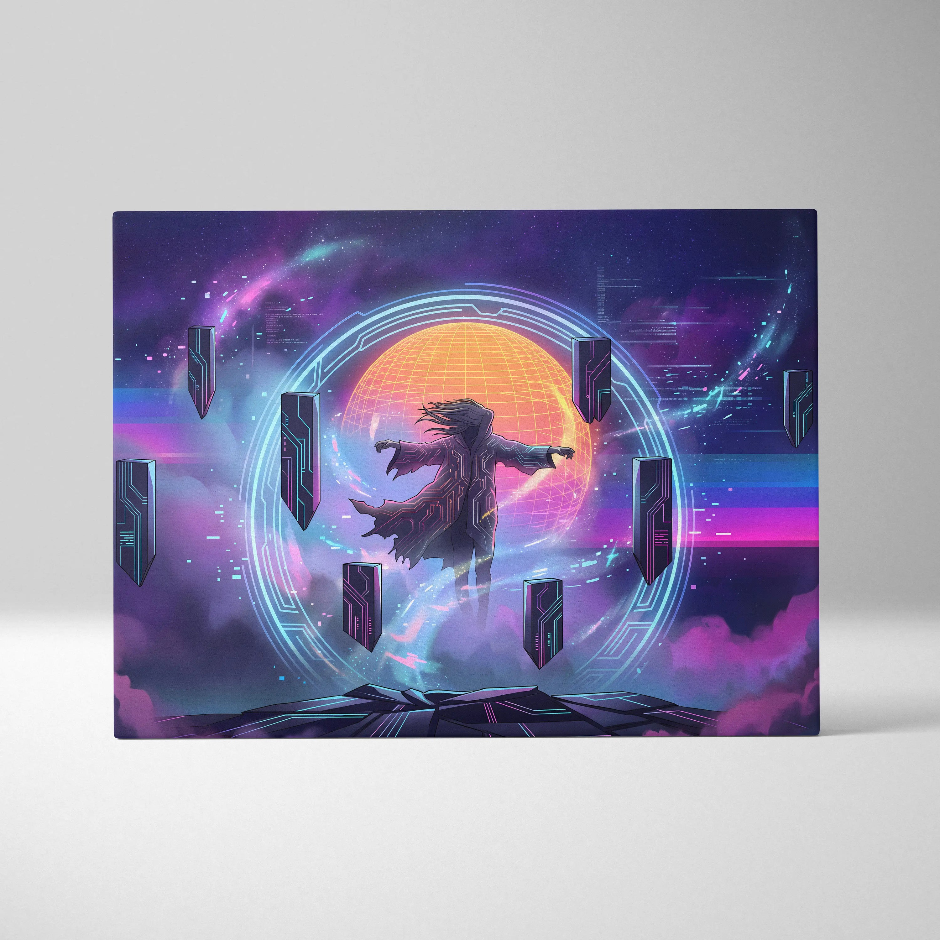 Vaporwave Neon Dreamscape Canvas - Figure Neon Pink Blue Living Room Vaporwave Dreamy Gallery Wall Synthwave Canvas