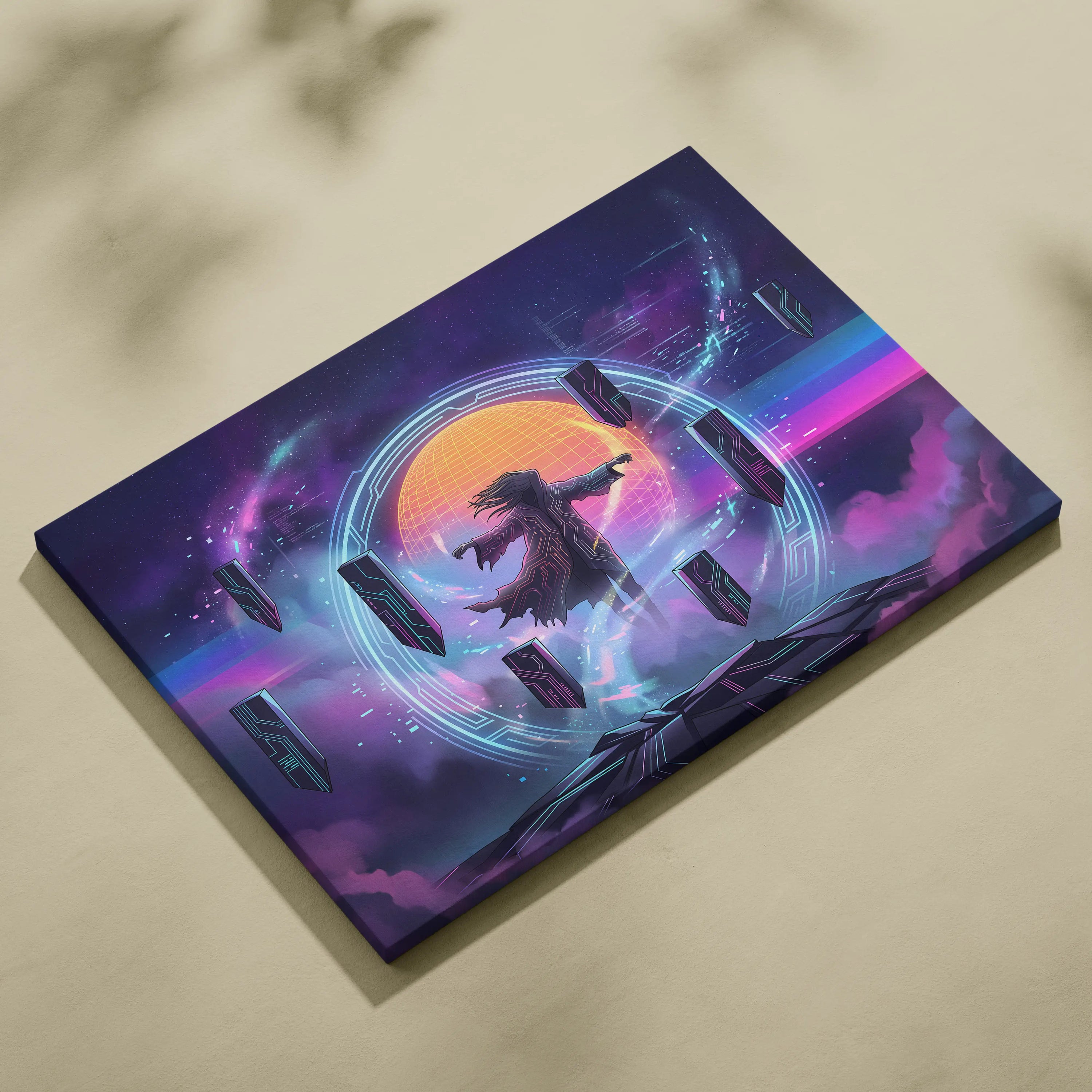 Vaporwave Neon Dreamscape Canvas - Figure Neon Pink Blue Living Room Vaporwave Dreamy Gallery Wall Synthwave Canvas