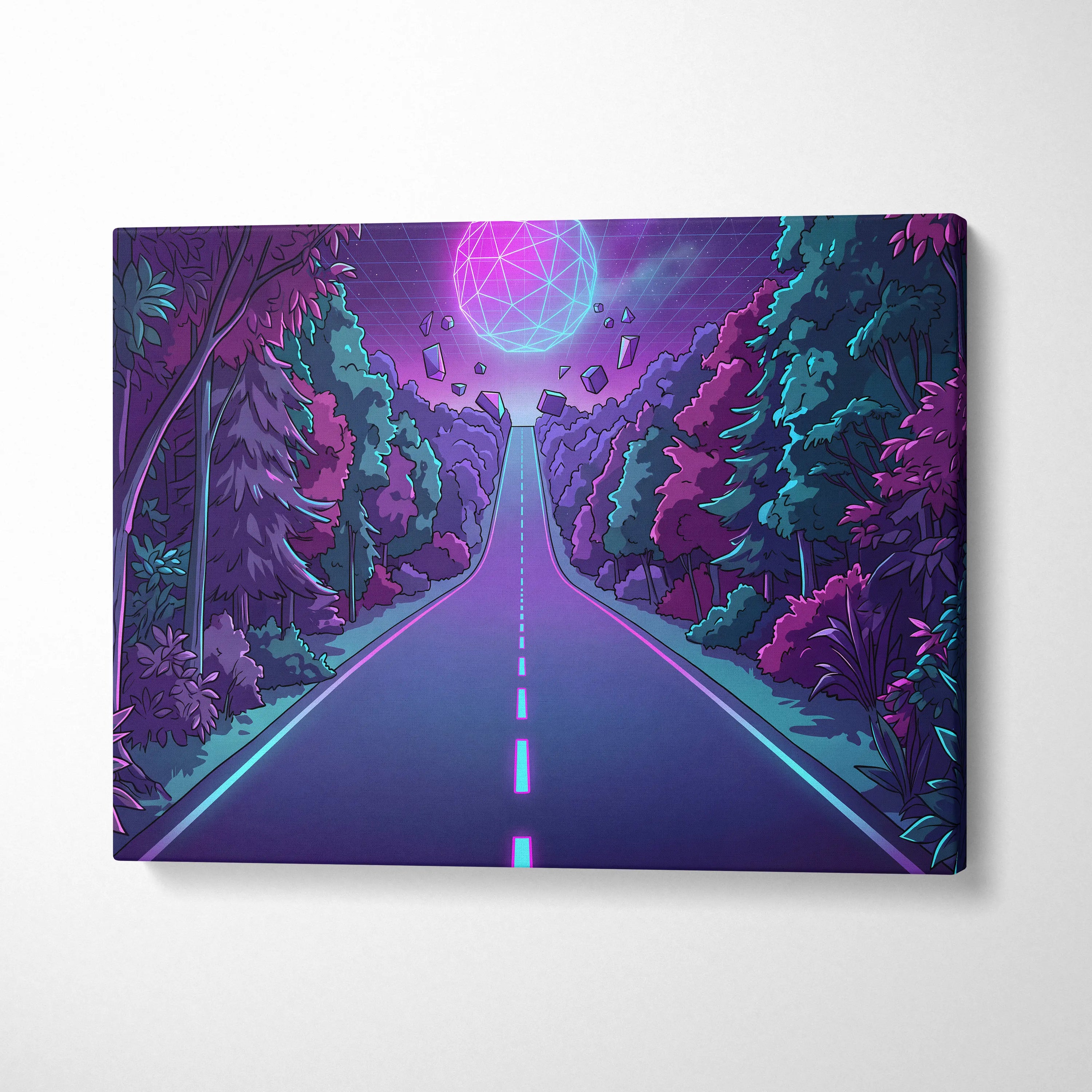 Neon Vaporwave Sphere Canvas - Vaporwave Scene Purple Pink Blue Living Room Retro Dreamy Neon Gallery Wall Canvas