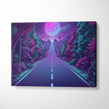 Neon Vaporwave Sphere Canvas - Vaporwave Scene Purple Pink Blue Living Room Retro Dreamy Neon Gallery Wall Canvas