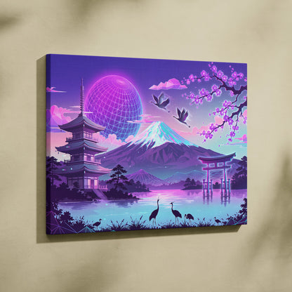 Vaporwave Fuji Neon Dream - Japan Fuji Landscape Neon Pastels Living Room Vaporwave Dreamy Neon Decor Wall Art Canvas