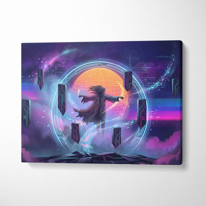 Vaporwave Neon Dreamscape Canvas - Figure Neon Pink Blue Living Room Vaporwave Dreamy Gallery Wall Synthwave Canvas