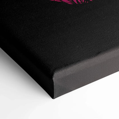 Black canvas print back of vivid sunset mountain lake art in neon pink purple gold