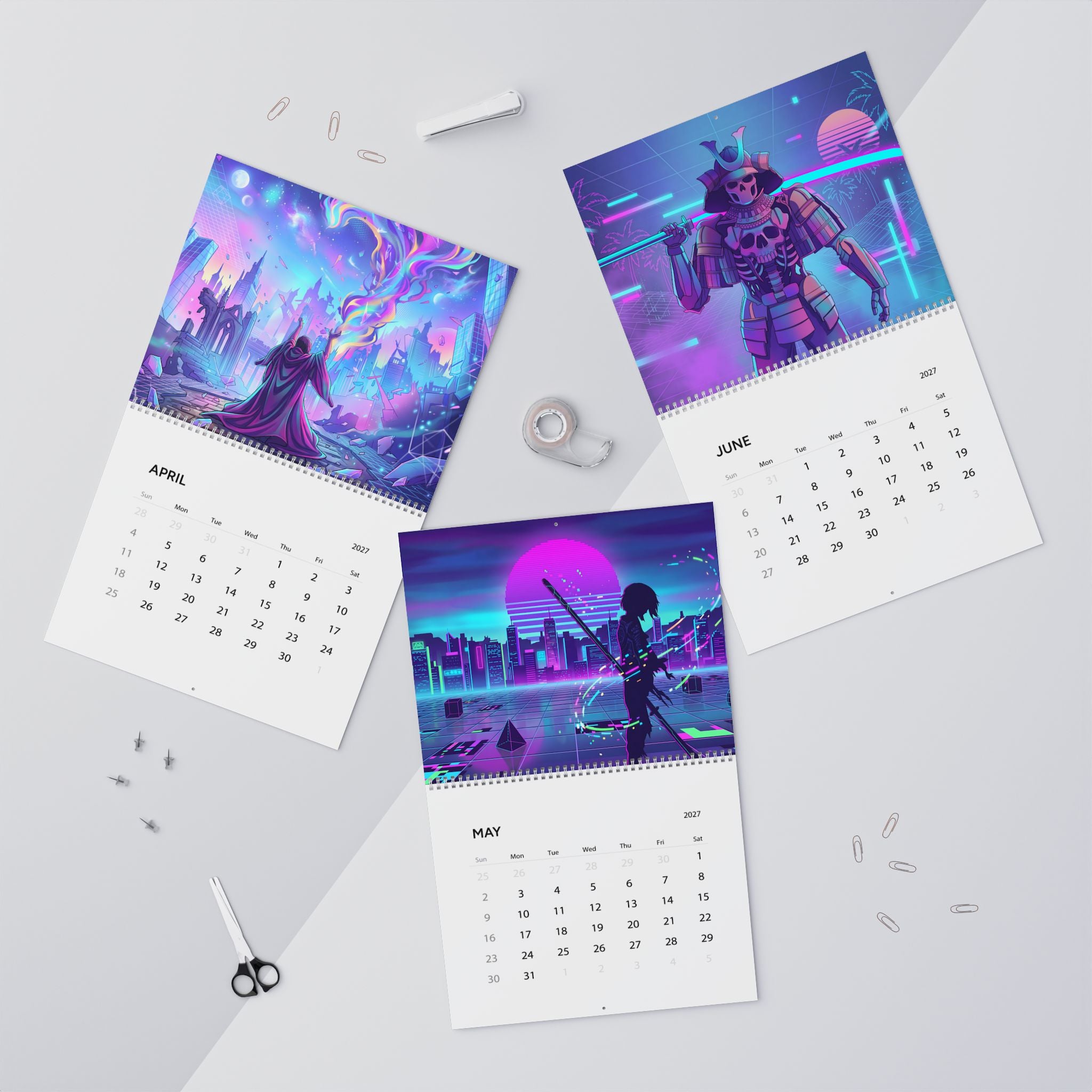 2027 Fantasy Artwork Wall Calendar – Vaporwave Inspired Neon Art Collection