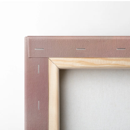 A blush pink canvas frame with light wood border and stitching for ferrari 458 italia inspired supercar wall art print