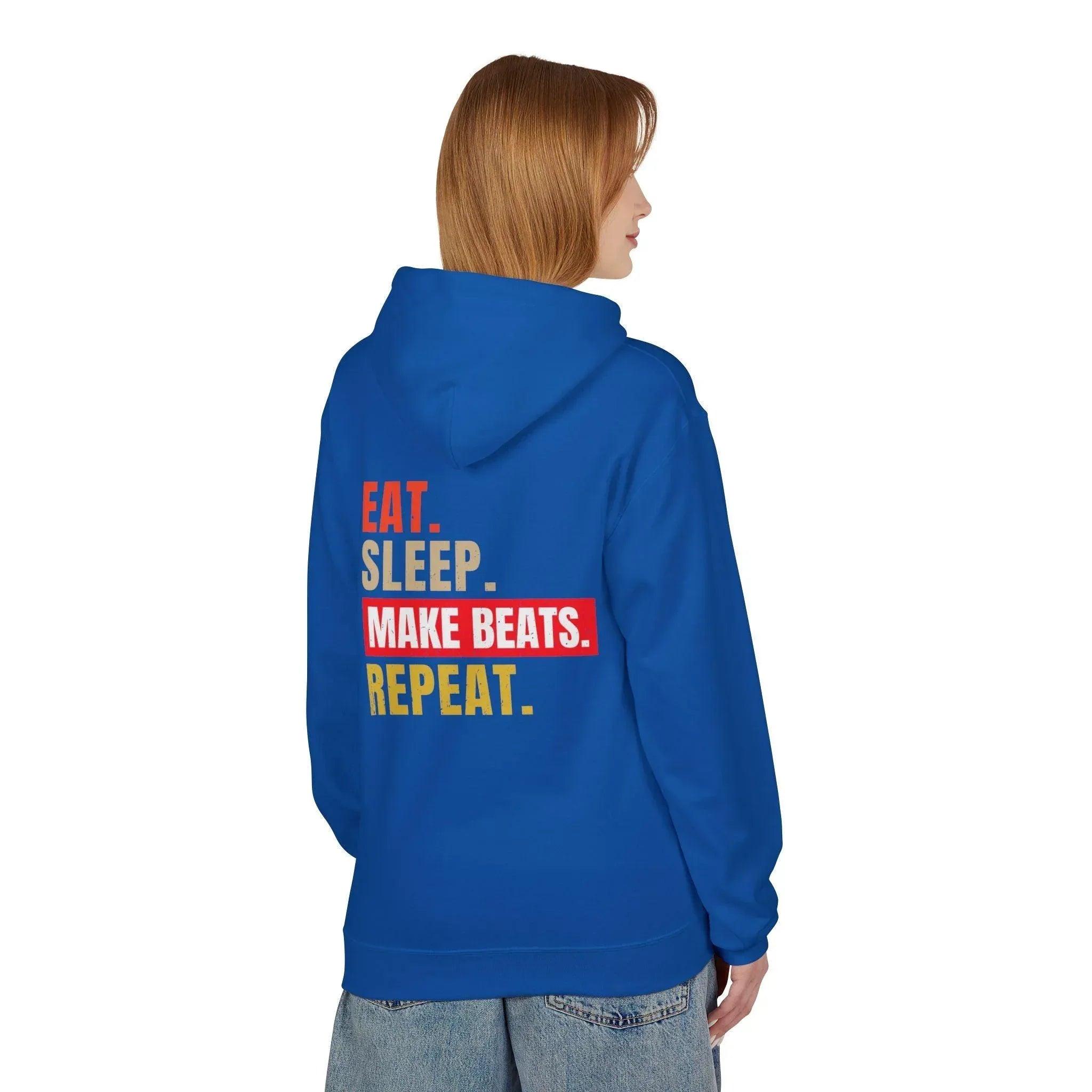 Cozy Music Producer Hoodie: 'Eat. Sleep. Make Beats. Repeat' Fleece Design