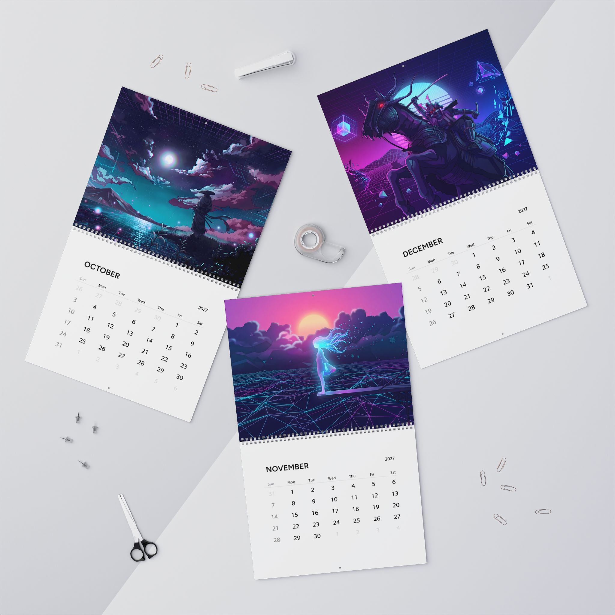2027 Vaporwave Fantasy Wall Calendar – Dreamlike Retro Futuristic Artwork