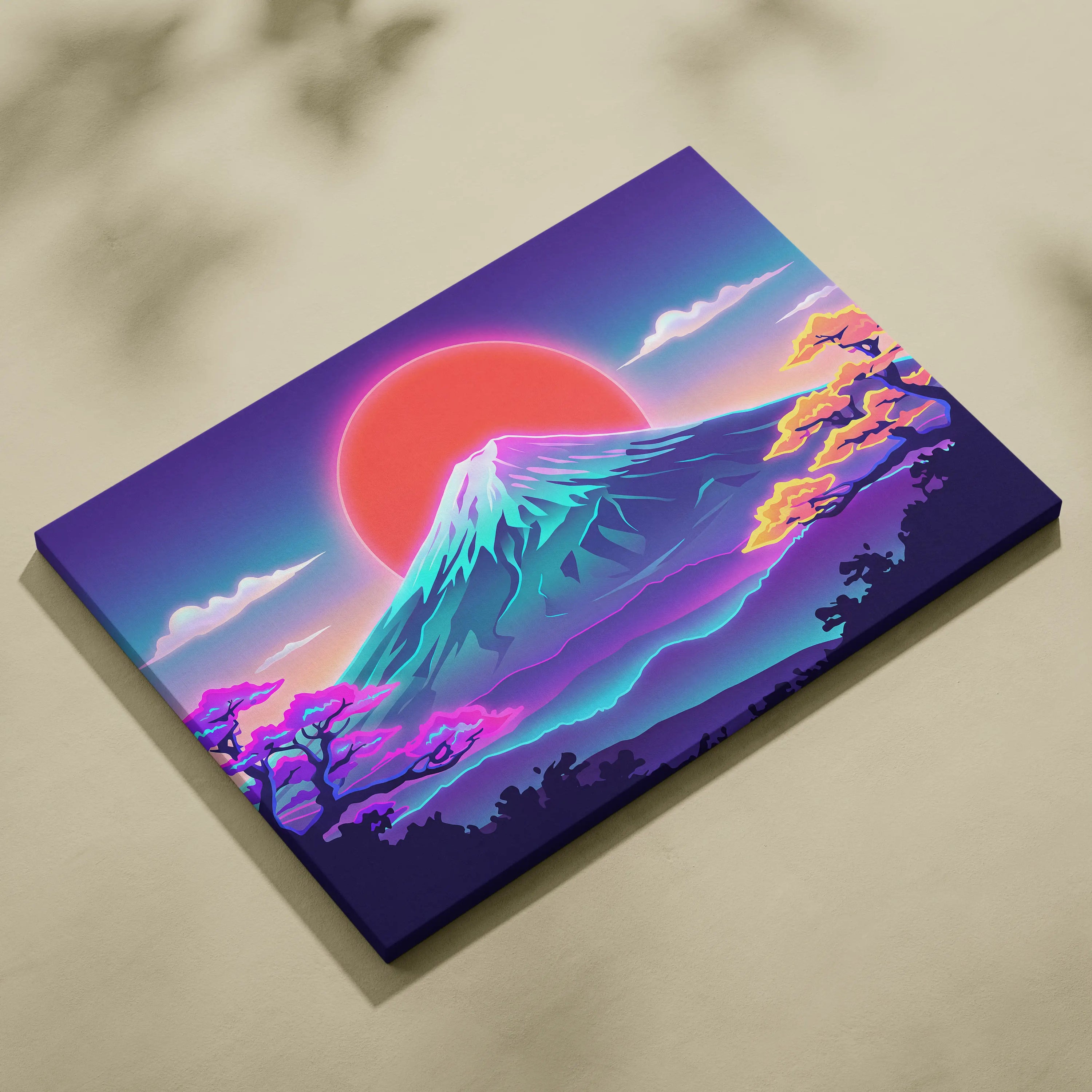 Neon Fuji Sunset Canvas - Vaporwave Mount Fuji Pastel Neon Wall Art Living Room Dreamy Mood Japanese Landscape Canvas