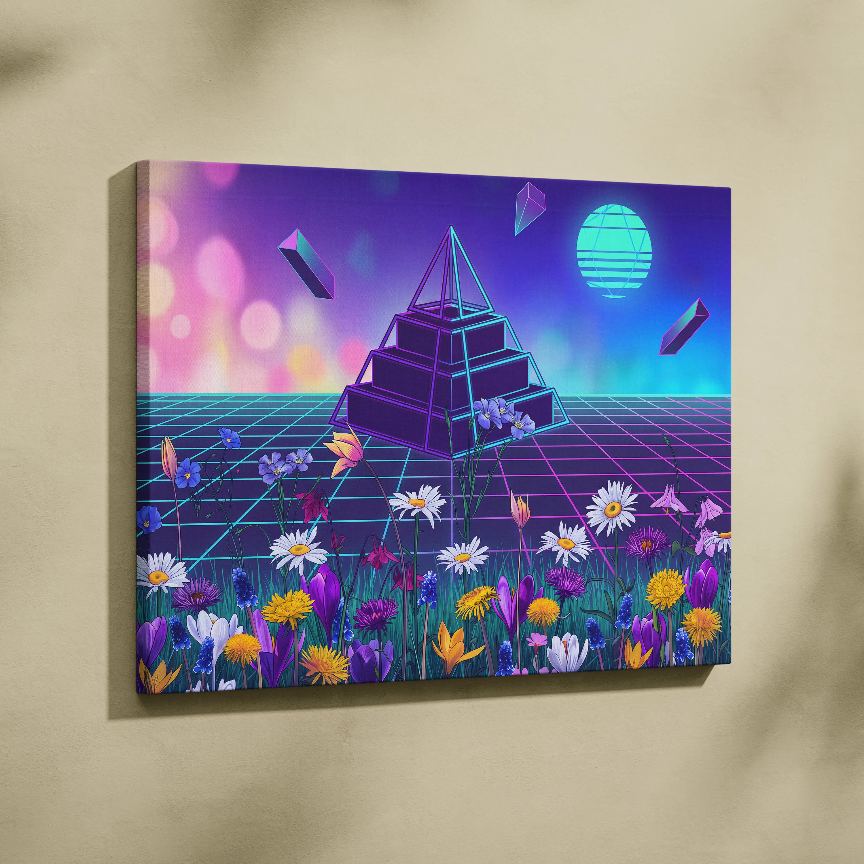 Neon Prism Vaporwave Canvas - Vaporwave Neon Blues Pinks Living Room Dreamy Retro Futurism Synthwave Canvas