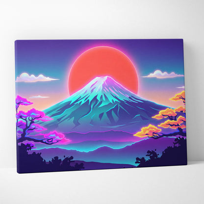 Neon Fuji Sunset Canvas - Vaporwave Mount Fuji Pastel Neon Wall Art Living Room Dreamy Mood Japanese Landscape Canvas