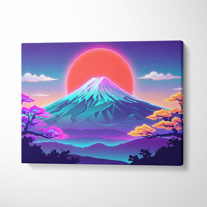 Neon Fuji Sunset Canvas - Vaporwave Mount Fuji Pastel Neon Wall Art Living Room Dreamy Mood Japanese Landscape Canvas