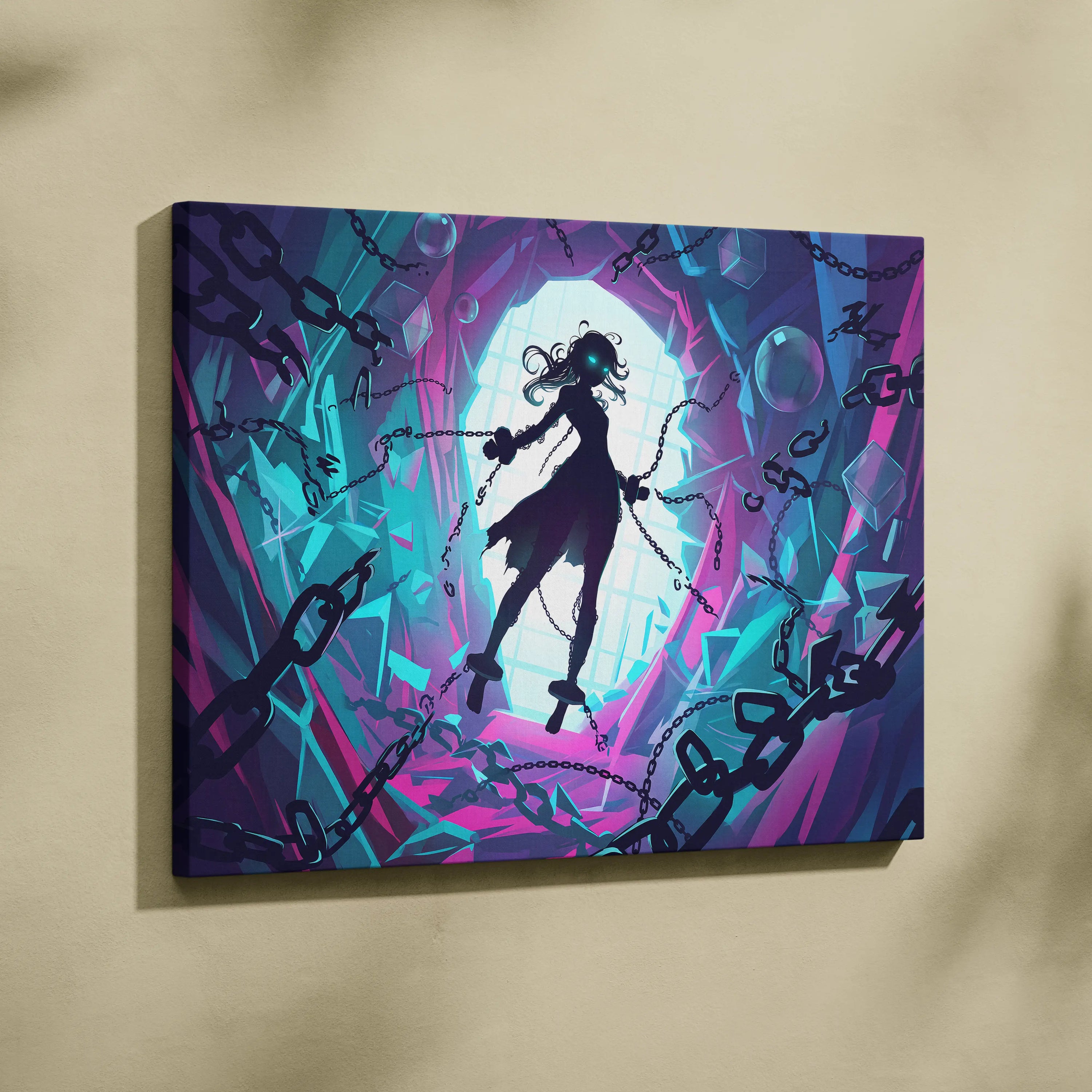 Vaporwave Neon Fantasy Canvas - Vaporwave Neon Blues Pink Purple Living Room Decor Moody Surreal Gallery Art Canvas