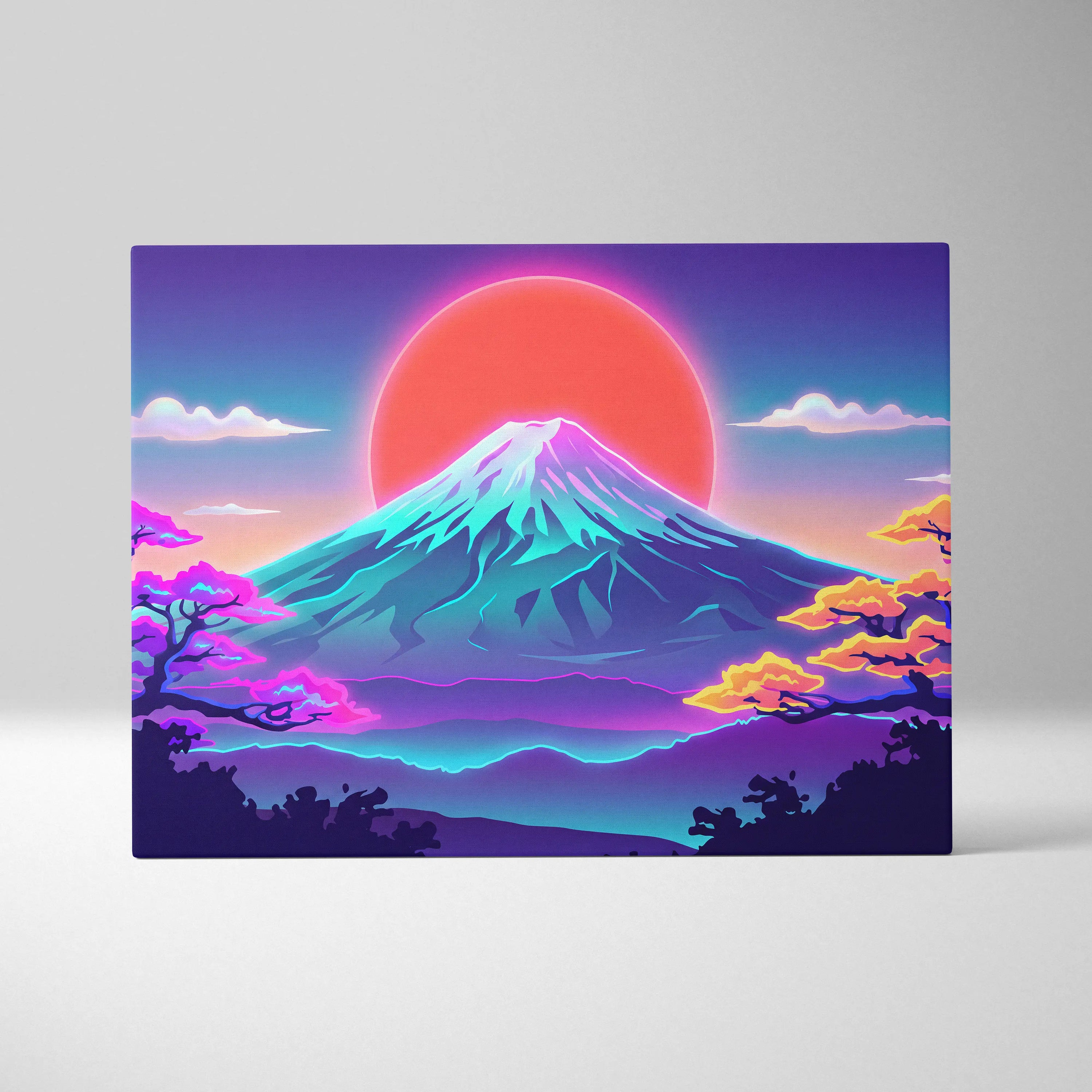 Neon Fuji Sunset Canvas - Vaporwave Mount Fuji Pastel Neon Wall Art Living Room Dreamy Mood Japanese Landscape Canvas