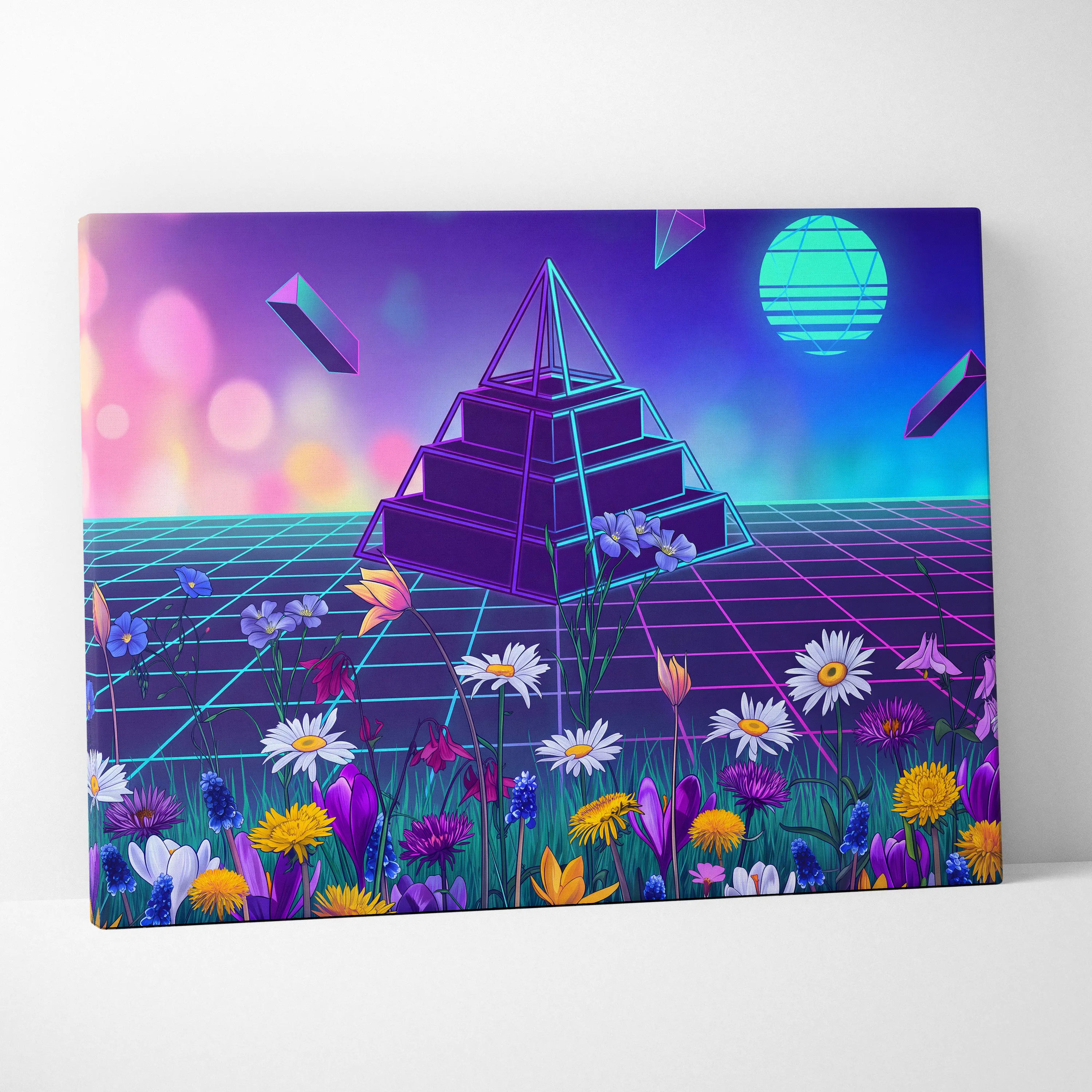 Neon Prism Vaporwave Canvas - Vaporwave Neon Blues Pinks Living Room Dreamy Retro Futurism Synthwave Canvas