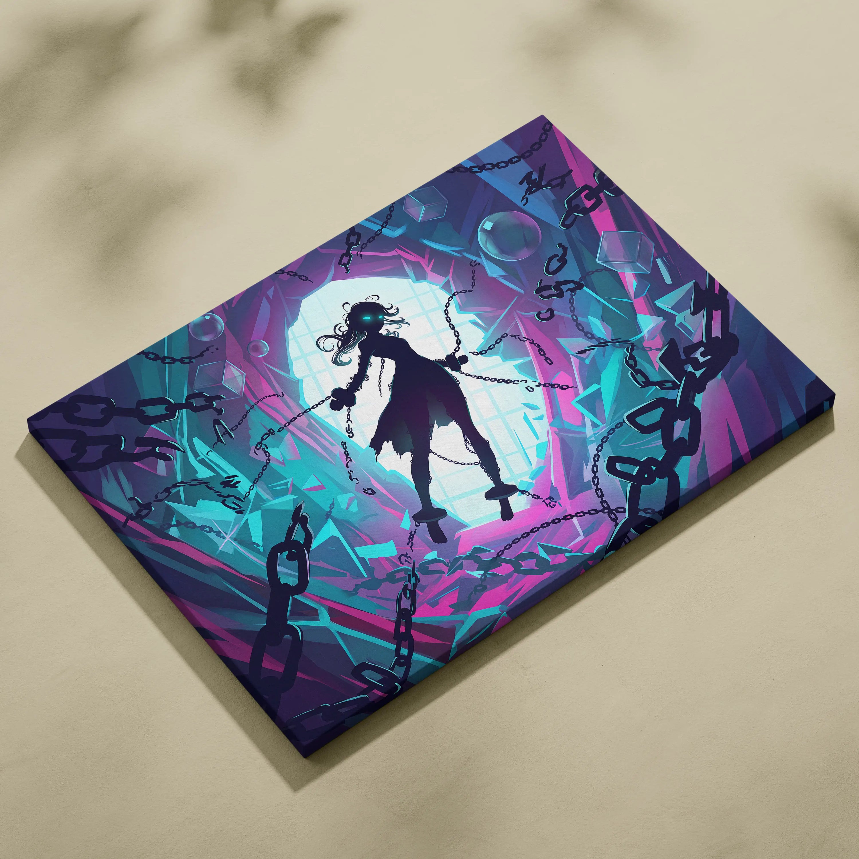 Vaporwave Neon Fantasy Canvas - Vaporwave Neon Blues Pink Purple Living Room Decor Moody Surreal Gallery Art Canvas