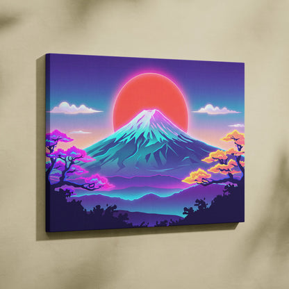 Neon Fuji Sunset Canvas - Vaporwave Mount Fuji Pastel Neon Wall Art Living Room Dreamy Mood Japanese Landscape Canvas
